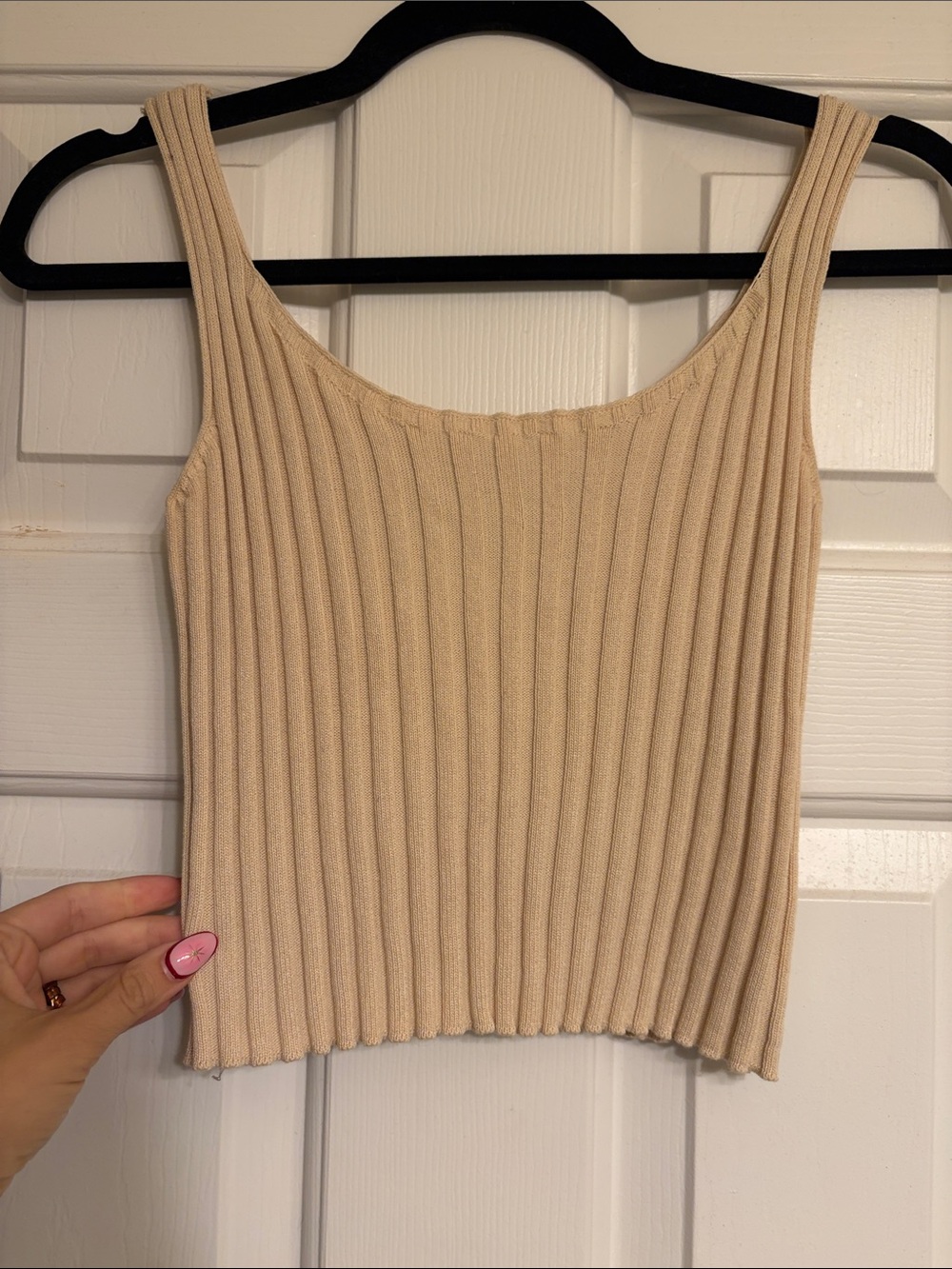 Beige Ribbed cropped Tank Top